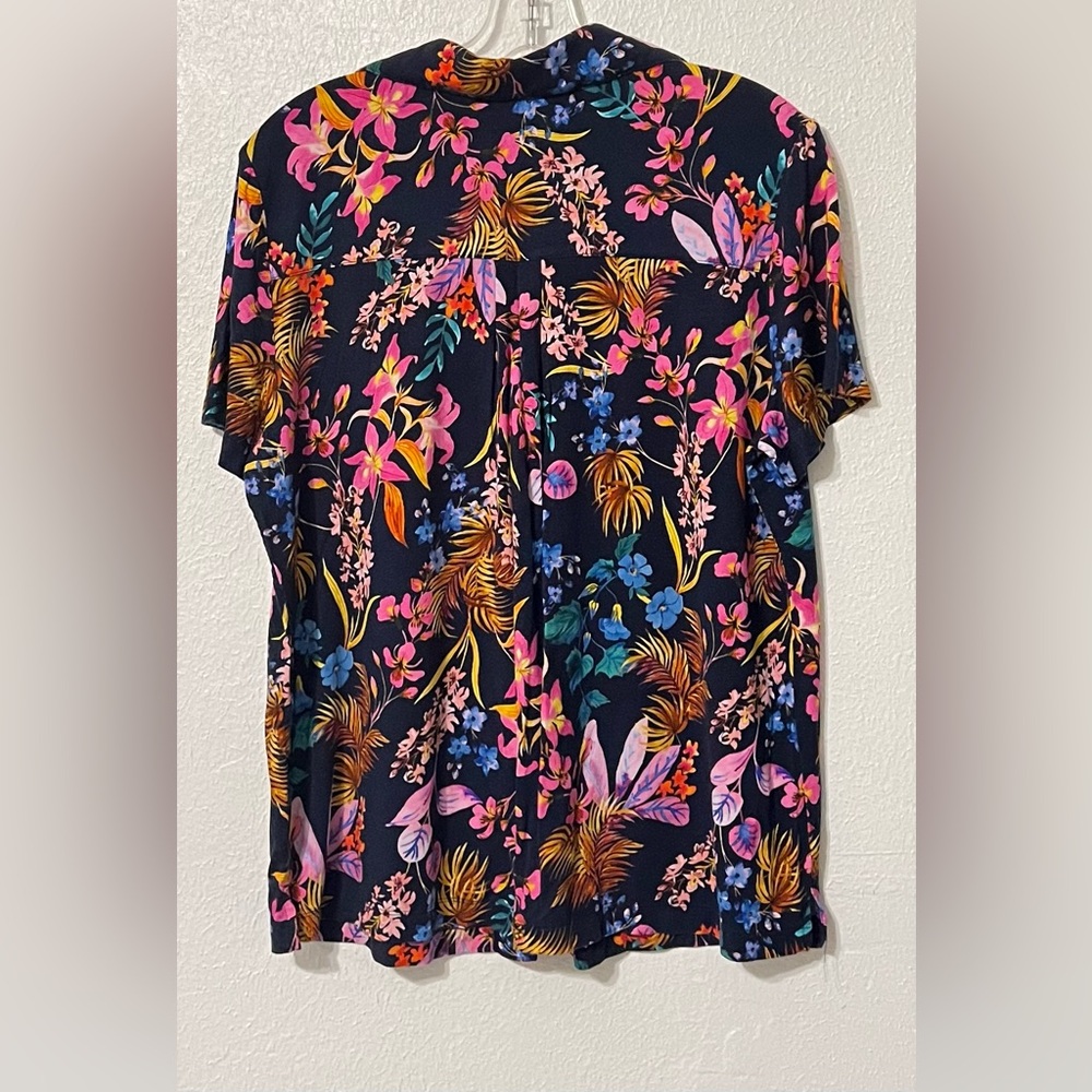 Soma Floral Pajama Set - Black with Pink and Blue Accents Top Large Bottoms M - Picture 3 of 10